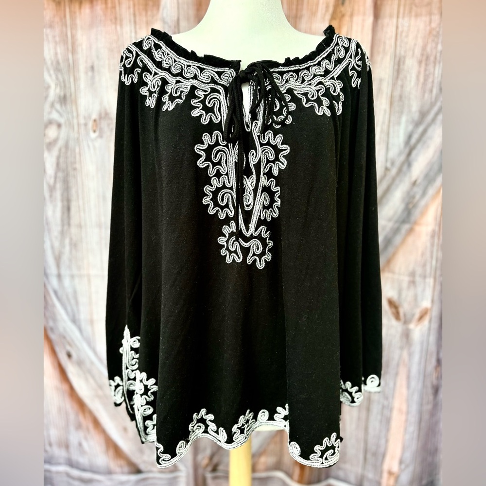 Lauren Michelle Black Tunic with Silver Embroidery